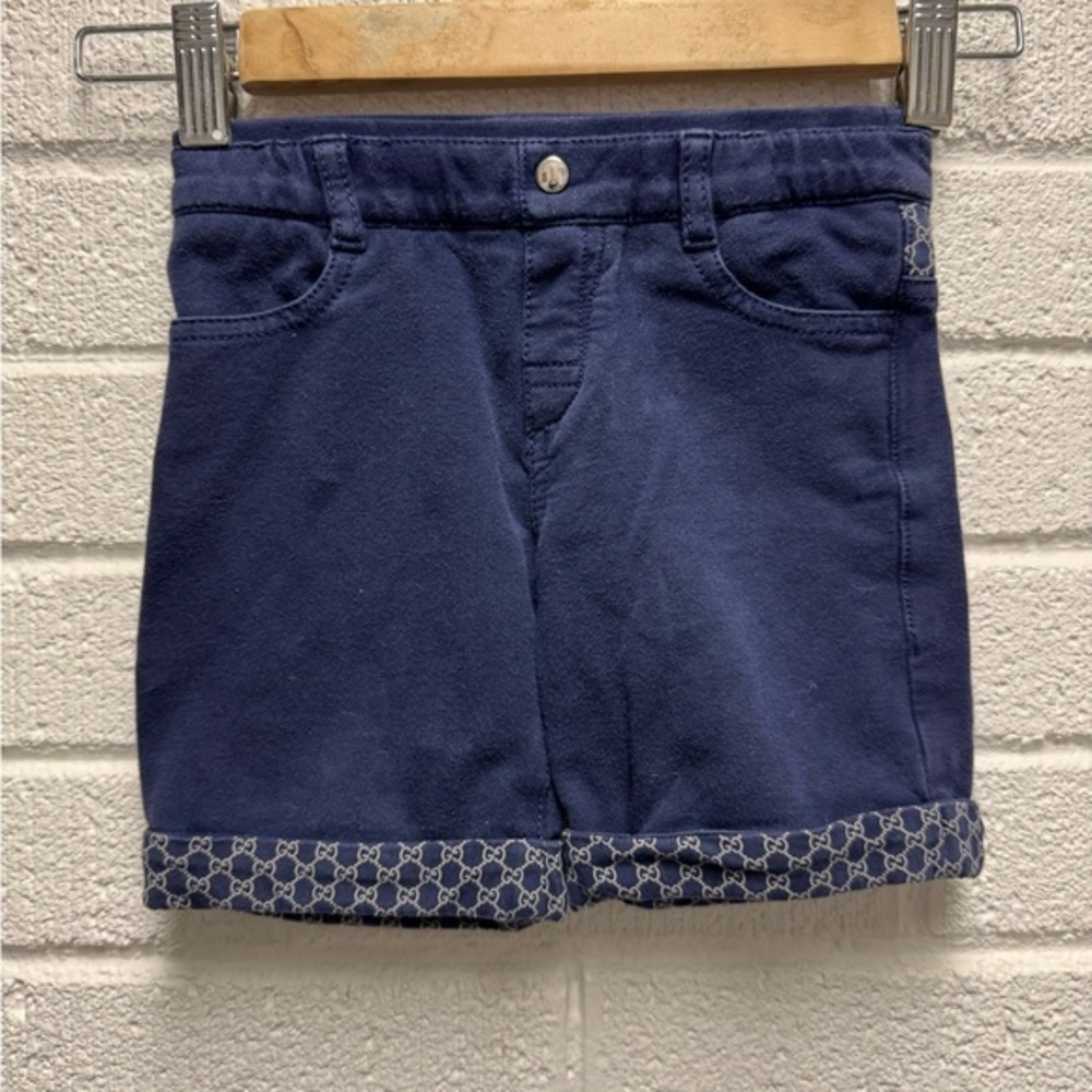 Gucci Blue Denim Shorts with Patterned Cuff